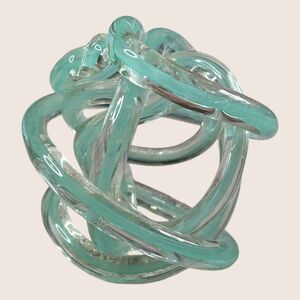 🪢 MODERN ART ABSTRACT DECORATIVE GLASS KNOT TEAL UNMARKED HANDBLOWN TIZO STYLE
